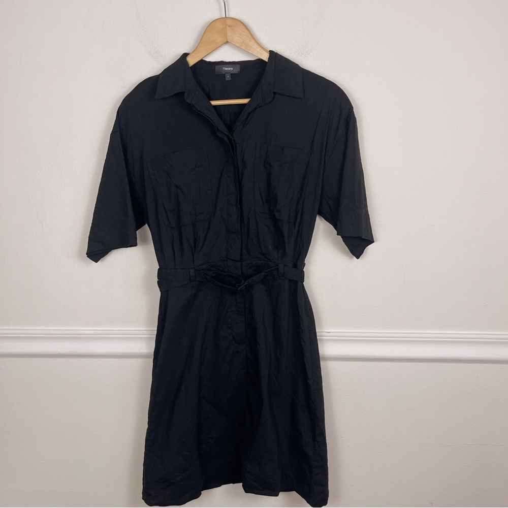 Theory Women's Casual Dr.eco Crunch Short Belted Dress Size 4 Black - Picture 2 of 11